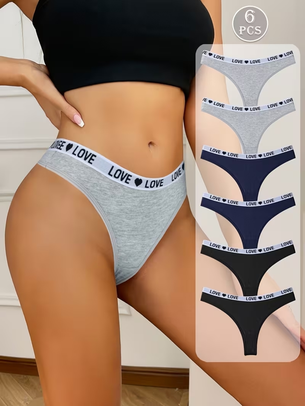 6 pc. Low Waist Cotton Thong Underwear